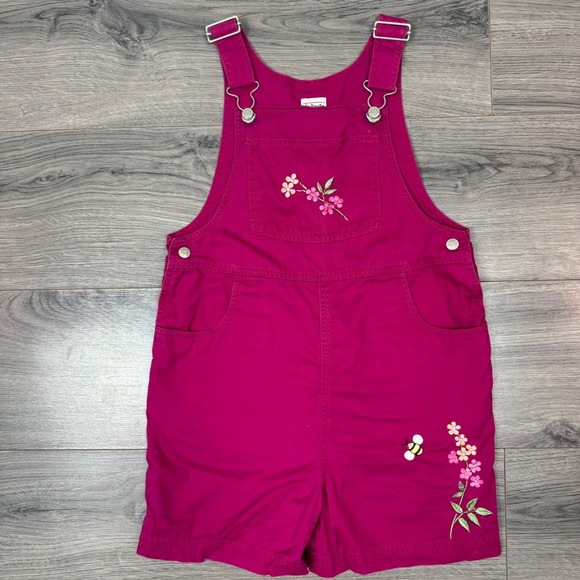 Talbots Kids Other - Vintage Talbots Kids Magenta Floral Bee Embroidered Cotton Overalls Romper 8